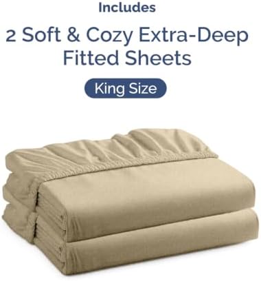 CGK Linens 2 Pack Extra Deep King Fitted Sheets - Heathered Tan
