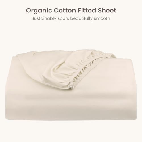 BIOWEAVES 100% Organic Cotton 1 California King Fitted Sheet Only | 300 Thread Count Sateen Weave GOTS Certified with Deep Pockets - Undyed Natural