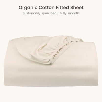 BIOWEAVES 100% Organic Cotton 1 California King Fitted Sheet Only | 300 Thread Count Sateen Weave GOTS Certified with Deep Pockets - Undyed Natural