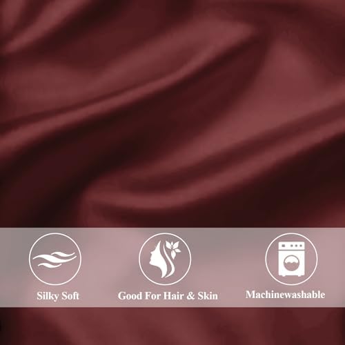 Vielit Standard Satin Pillowcase for Hair 2pc,Similar to Silk Pillow Cases, for Women Men,Burgundy,20x26 & Envelope Closure and 2 Satin Scrunchies