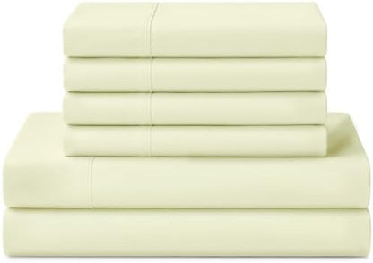 Linen Home 100% Cotton Percale Sheets Queen Size, Cream, Deep Pocket, 6 Pieces Set- 1 Flat, 1 Fitted and 4 Pillowcases, Crisp Cool and Long Staple Strong Bed Linen