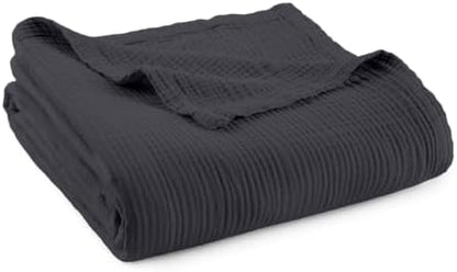 100% Cotton Organic Muslin Throw Blanket for Adults GOTS & Fairtrade Certified Organic Cotton - Couch Living Room and Bedroom Decor - 4 Layer Super Soft and Cozy (Graphite, King)