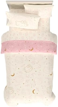 Lux Hello Kitty Velvet Bedding 5 Piece Super Soft Cozy Reversible Comforter and Sheet Set with Sham & Tote Bag, Twin, (Officially Licensed Product) By Franco