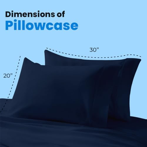 Avalon Bedding Pillow Cases Standard Size Navy Blue Pillow Cases Set of 4 Cotton Blend 200 TC Soft & Breathable Perfect for Home & Hospital, Hotel Quality Queen Pillow Protectors 30x20 Inches