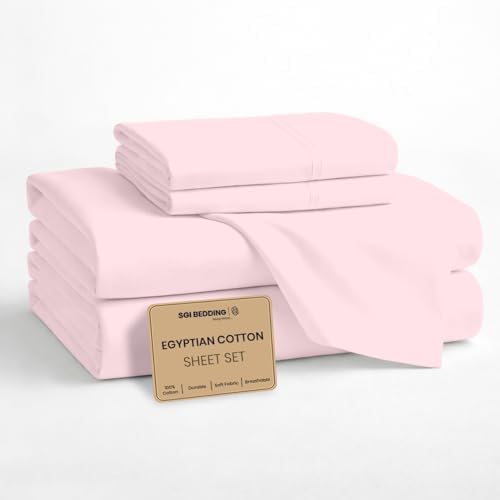 SGI bedding 100% Egyptian Cotton Sheets RV King Size – Cooling Sheets, Soft Breathable Blush Bedding, Luxury Bedding, Luxury Hotel Sheet Set, Deep Pocket 16", 4 Piece Set