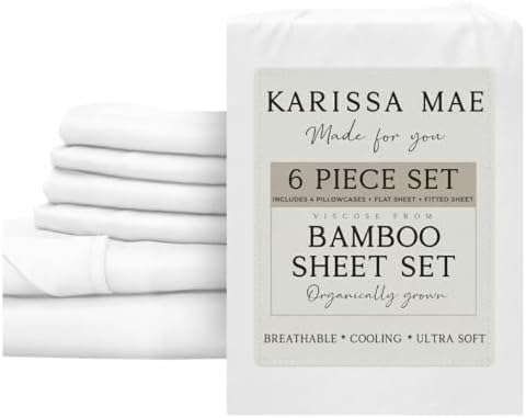 KARISSA MAE 6 Piece Luxury Bamboo Viscose Queen Sheet Set, 4 Pillowcases