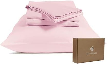 BIOWEAVES 100% Organic Cotton Sheets, 300 Thread Count 4-Piece GOTS Certified Bed Sheet Set Fits Mattress Upto 17" Deep Pocket, Soft & Silky Sateen Weave (Full, Blush Pink)