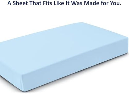 1 PC Cot Size 33" x 75" Fitted Sheet Only, 100% Egyptian Cotton, Light Blue