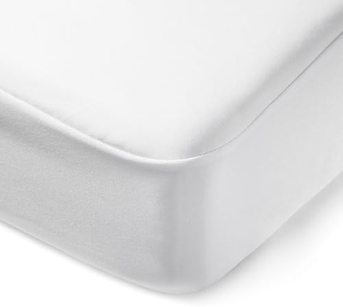 Amazon Basics Waterproof Mattress Protector, Fitted, Silent Protection, Twin, White (Pack of 2)