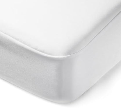 Amazon Basics Waterproof Mattress Protector, Fitted, Silent Protection, Twin, White (Pack of 2)