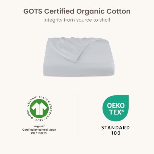 BIOWEAVES 100% Organic Cotton 1 King Size Fitted Sheet Only | 300 Thread Count Sateen Weave GOTS Certified with Deep Pocket - Glacier Gray