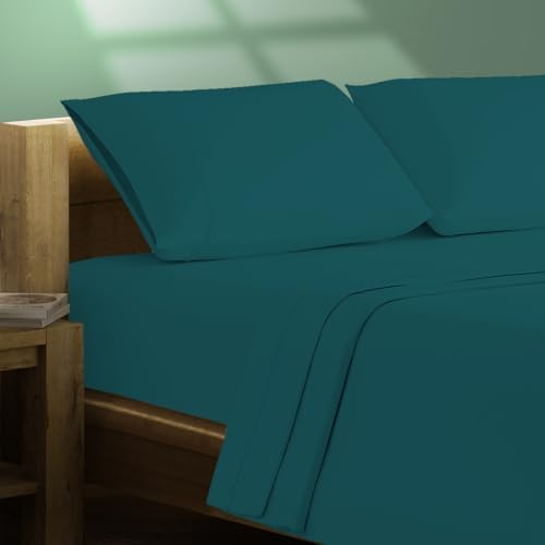 TEXAS LINEN CO. 100% Organic Cotton Sheets Twin Size - 3 PC Organic Cotton Twin Size Percale Weave Sheet Set, Soft, Cooling, Crisp & Breathable, 16" Deep Pocket Hotel Quality Bedding Set - (Teal)