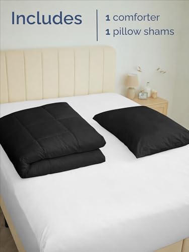 Twin Comforter Set - Black Bedding for All Seasons - Soft 2 Piece Bed Set