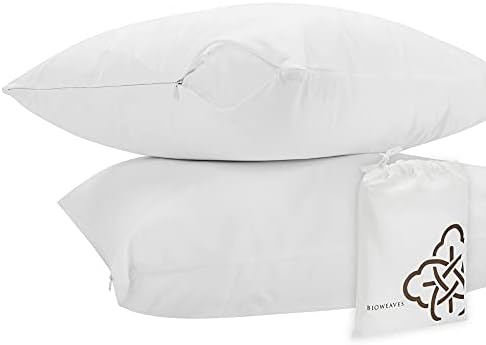 Bioweaves 100% Organic Cotton Breathable Pillow Protectors GOTS Certified with Zipped Closure – Standard, 20 x 26 inches, 2-Pack