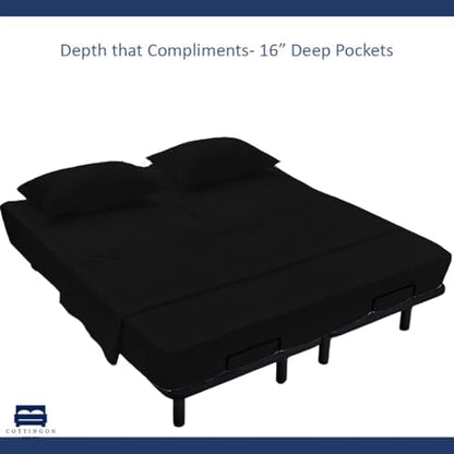 4 Piece Flex Head King Sheet Set 34" Top, 100% Egyptian Cotton, Black