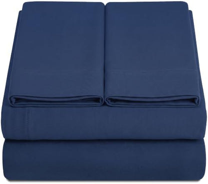 Full XL 100% Cotton Jersey Knit Sheet Set, 4PC, 15" Deep Pocket, Navy Blue