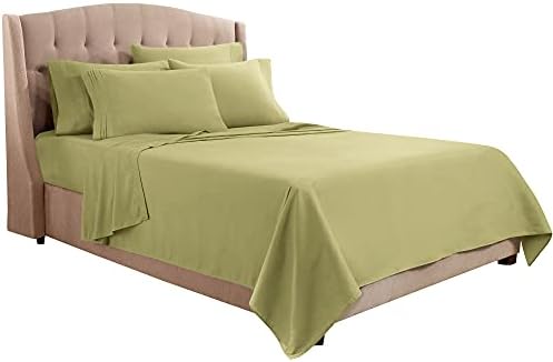 Clara Clark Flex Top King Sheets, 6 Piece Set - Hotel Luxury Sheets for Top Split King Bed, Super Soft Bedding Set, Head Split King Sage Green