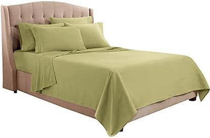 Clara Clark Flex Top King Sheets, 6 Piece Set - Hotel Luxury Sheets for Top Split King Bed, Super Soft Bedding Set, Head Split King Sage Green