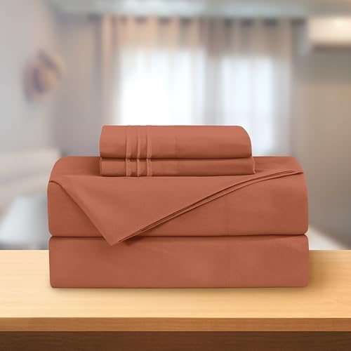 Elegant Comfort Luxury 4-Piece Bed Sheet Set - Luxury Bedding 1500 Thread Count Egyptian Quality Microfiber, Wrinkle Resistant Cool & Breathable, Easy Elastic Fitted, Queen, Coral