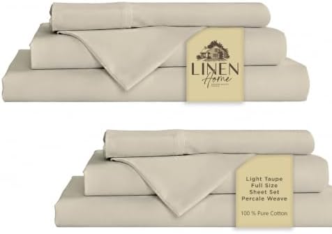 Linen Home 2-Pack Full Sheet Set, 100% Cotton Percale Bedding, 8-Piece Value Bundle, Deep Pocket Cooling Bed Sheets for Hot Sleepers, Breathable & Crisp Hotel Quality, Long-Staple Cotton, Light Taupe