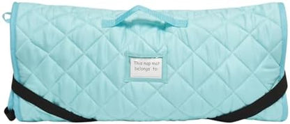 EVERYDAY KIDS Cute Preschooler and Toddler Cot Nap Mat for Home, Daycare, Preschool and Kindergarten; Easy to Roll Sleeping Mat with Elastic Straps, Pillow and Blanket