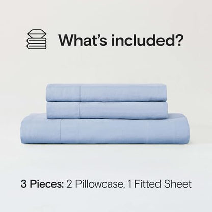 Sijo Stone Washed Organic French Linen Bed Sheet Set, GOTS Certified Organic, Best Cooling Linen Sheet Award by Sleep Foundation, 3 Piece - 2 Pillowcases and 1 Fitted Sheet (Sky, Queen)