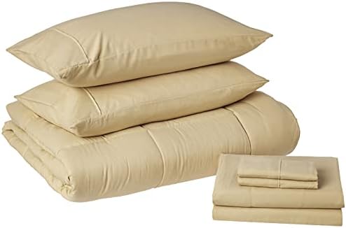 Sweet Home Collection 7 Piece Comforter Set Bag Solid Color All Season Soft Down Alternative Blanket & Luxurious Microfiber Bed Sheets, Camel, Queen