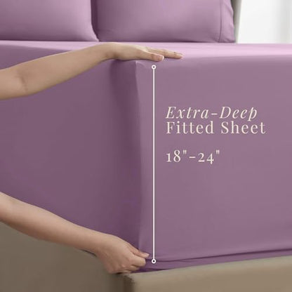 Hearth & Harbor Extra Deep Pocket Sheets - Fits Mattress 18-24 Inches Deep - Extra Deep Pocket California King Size - 6 Piece Cal King Sheets - Cal King, Lavender Dream