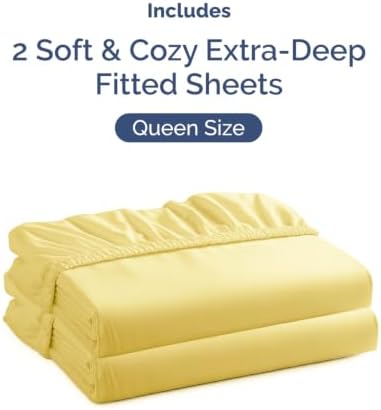 CGK Linens 2 Pack Extra Deep Queen Fitted Sheets - Yellow