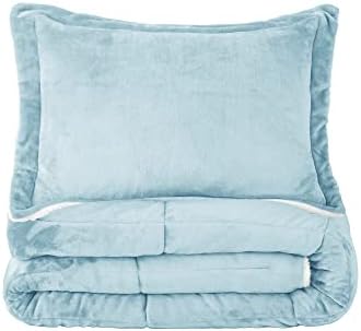 Sherpa Comforter Set Twin XL Size, Smoke Blue Bedding Set with Sham
