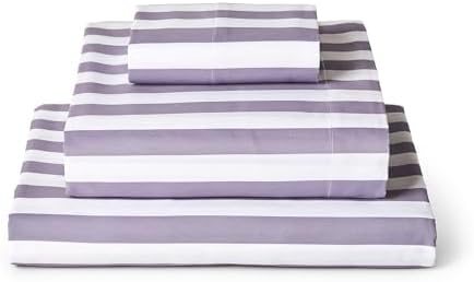 Mellanni Iconic 3-Piece Sheet Set (Twin XL, Oxford Stripe Hazy Lilac)