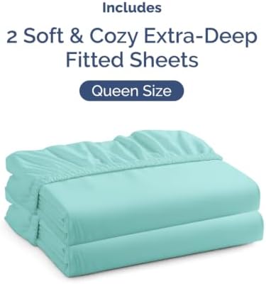 CGK Linens 2 Pack Extra Deep Queen Fitted Sheets - Spa Blue