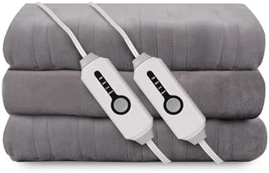 Electric Heated Blanket Queen Size 84"x90", Dual Controllers, Light Gray