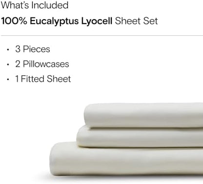 Sijo AiryWeight Tencel Sheet Set, 100% Lyocell Derived from Eucalyptus, Buttery Soft, Architectural Digest Best Cooling Sheets Winner - 3pc - 2 Pillowcases 1 Fitted (Ivory, Cal King)