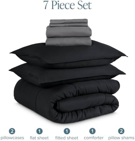 Bare Home Bed-in-A-Bag 7 Piece Set (Full, Black/Grey)