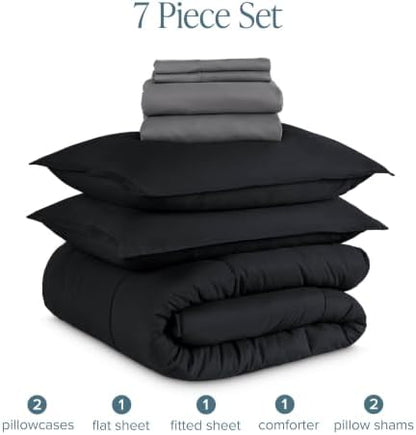 Bare Home Bed-in-A-Bag 7 Piece Set (Full, Black/Grey)