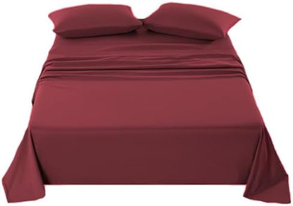Kingnex Queen Sleeper Sofa Bed Sheets for 60x74 Pull Out Sofa Bed with 4-6 Deep Pocket Soft Double Brushed 1800 Microfiber 4 Piece Bedding Set Burgundy