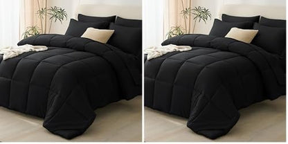 CozyLux Queen Comforter Set Black - 7 Pieces Bed in a Bag Queen, All Season Soft Bedding Set, Oeko-Tex Certified Bed Set with Down Alternative Comforter, Sheets, Pillowcases & Pillow Shams (Pack of 2)
