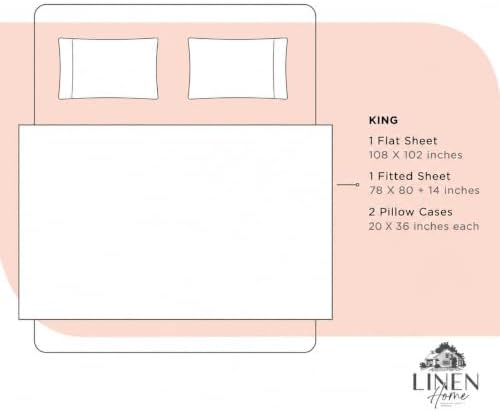 Linen Home 100% Cotton Percale King Sheets, 4Pc Cooling Set Tropical Peach