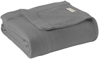 100% Organic Cotton Blanket - GOTS & Fairtrade Certified Organic Cotton Throw Blanket for Bed with a Heavy & Breathable Single Knit Weave - Great as Bedspread or Coverlet (Gray, Twin)