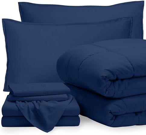 Bare Home Bed-in-A-Bag 7 Piece Set (King, Dark Blue/Dark Blue)