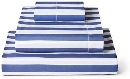 Mellanni Iconic 3-PC, Ultra Soft Sheet Set (Twin, Oxford Stripe Blue Nova)