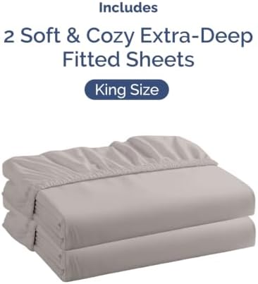 CGK Linens 2 Pack Extra Deep King Fitted Sheets - Light Grey