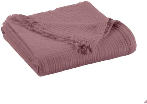 100% Cotton Organic Muslin Throw Blanket for Adults GOTS & Fairtrade Certified Organic Cotton - Couch Living Room and Bedroom Decor - 4 Layer Super Soft and Cozy (Wood Rose, Large Throw)