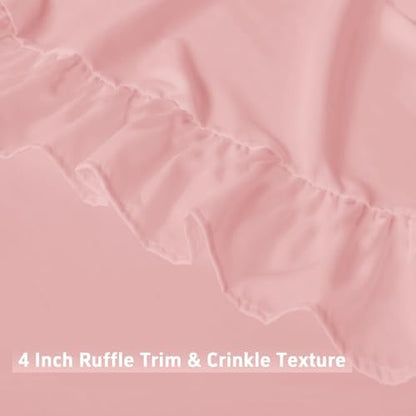FUANNA King Sheets 4 PCS - Pink Sheets with 4-Inch Ruffles Bed Skirt