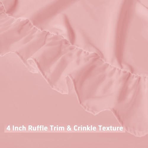 FUANNA Full Sheet Set 4 Pieces - Pink Sheets with 4-Inch Ruffles Bed Skirt