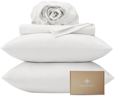 BIOWEAVES 100% Organic Cotton Sheets, 300 Thread Count 4-Piece GOTS Certified Bed Sheet Set Fits Mattress Upto 17" Deep Pocket, Soft & Silky Sateen Weave (Full, White)