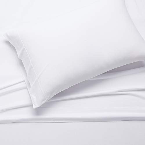 Amazon Basics Breathable, Stretchy 100% Cotton Jersey 3-Piece Bed Sheet Set, Includes Flat and Fitted Sheets, Pillowcase, Twin, White (Pack of 2)