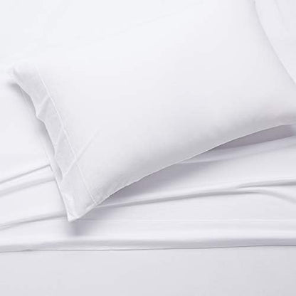 Amazon Basics Breathable, Stretchy 100% Cotton Jersey 3-Piece Bed Sheet Set, Includes Flat and Fitted Sheets, Pillowcase, Twin, White (Pack of 2)