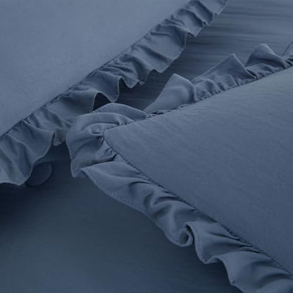 Chezmoi Collection Sinclair 3-Piece Ruffle Skirt Bedspread Set - French Country Chic Farmhouse - California King, Dusty Blue